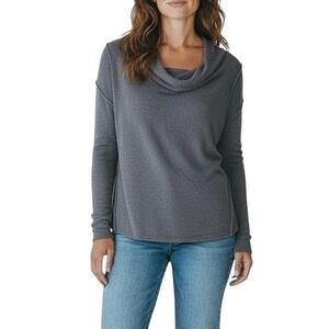 360CASHMERE Women's large blue Gray Long Sleeve Cowl Neck Sweater Size L